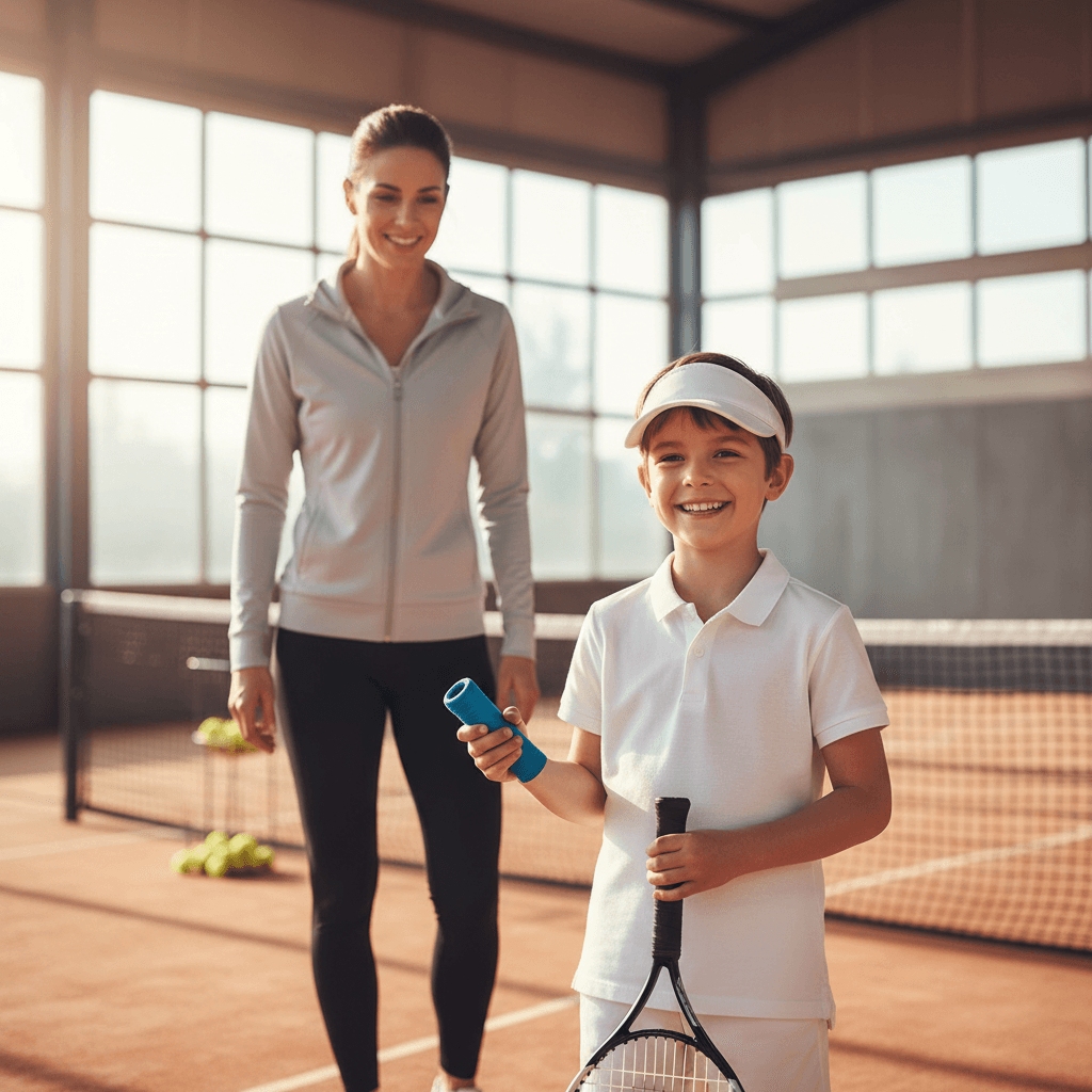 Child safely using eco-friendly overgrip in sports setting